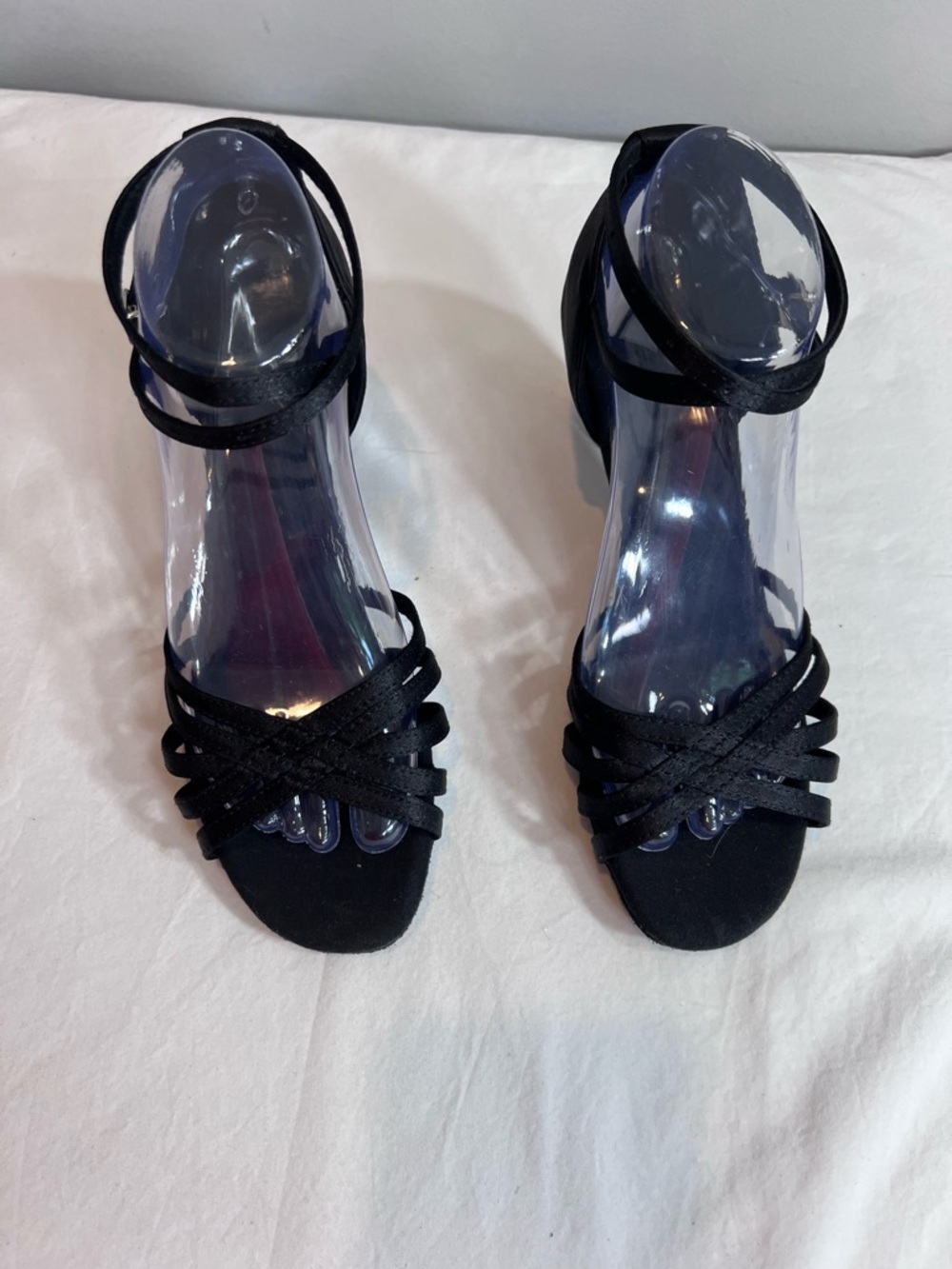 Black satin ballroom latin salsa cha cha dance shoes 2.5” flared heel
